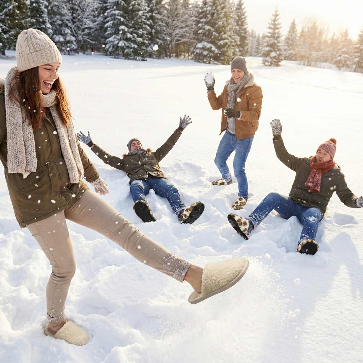 Schafwollschlapfen Schnee